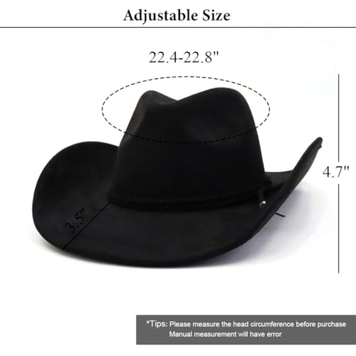 Image of Western Cowboy Hat for Women Men Wide Brim Cowboy Hat for Women with Woven Buckle Belt Suede Classic Fedora Hats