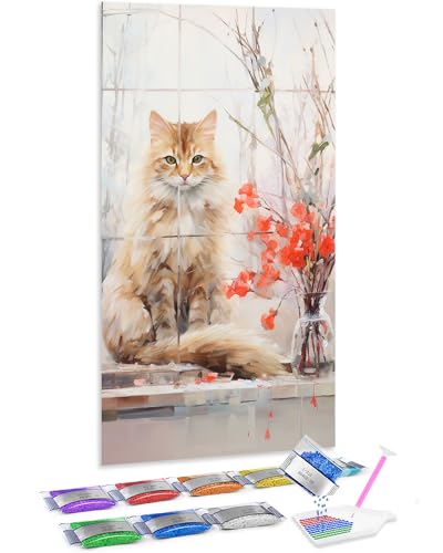 Broderie diamant adulte chat sur la fenêtre, le cadeau créatif idéal pour passionnés