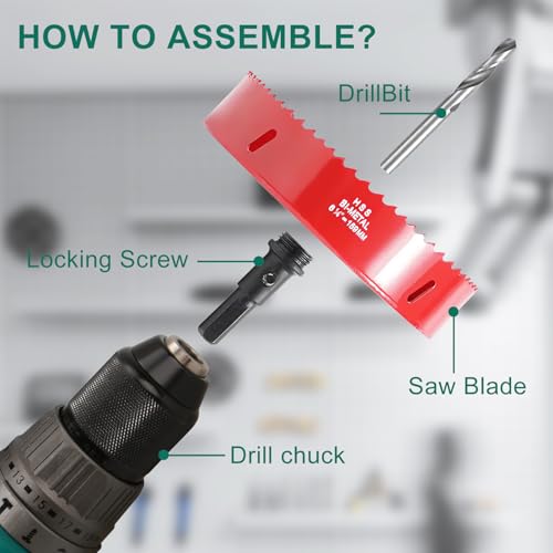 HYCHIKA 6-1/4 Inch/159mm Hole Saw,Bi-Metal Cutter Hole Max Cutting Depth 32mm with 1 Arbor Drill Bit for Wood Cutting Cornhole Plastic Drywall Boards Fiberboard