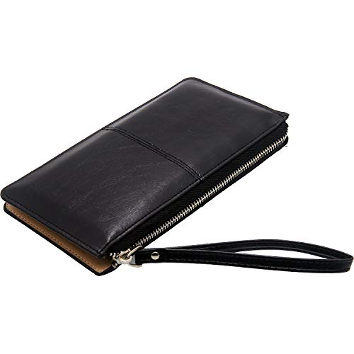 Tavie Mujer Muñequeras Embragues Billetera Monedero Señoras Dama Niña Bolso PU Cuero Embrague Cremallera Alrededor Bolsa Moneda Tarjeta Bill Photo ID Holder Negro