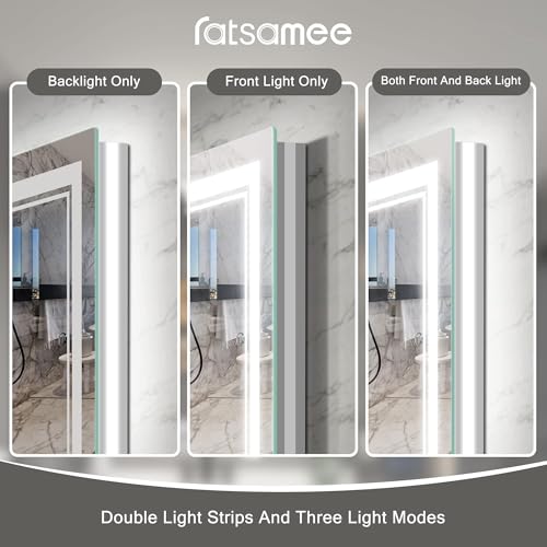 Image of Ratsamee 28 inch x 36 inch Led Mirror for Bathroom with Front Light and Backlit, Bathroom Mirror with Led Lights, Vanity Mirror with Lights for Wall, Anti-Fog, Dimmable 3-Color(frontlit+Backlit)