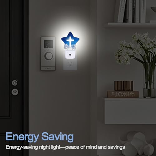 Image of Cross Heaven Night Light,White Cross Sunset Plug-in Star Night Lights with Dusk-to-Dawn Sensor for Bedroom,Bathroom,Living Room Sleep Friendly Lamp for Women Girls Boys Gift,0.5W