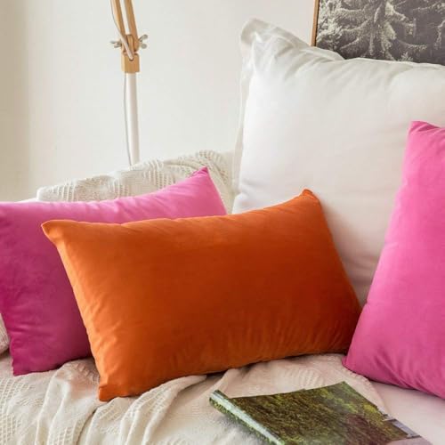 Image of Khooti Velvet 200 TC Cushion Cover Pack Of 1-12 inchX18 inch /30X46 Cm-Orange-Soft Pillow Covers Cushion Case For Sofa Bedroom Living room Chair Car