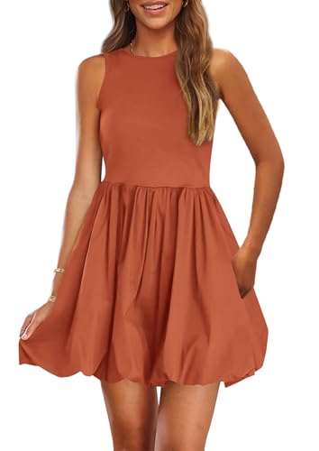 Image of PRETTYGARDEN Summer Dresses for Women 2026 Casual Mini Short Cocktail Dress Sleeveless Tank Crew Neck Bubble Sundress Pockets