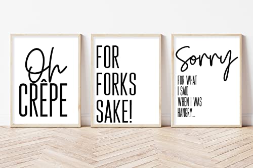 The Little Party Company PRINTS ONLY Triple pack Kitchen Home Prints Wall Art Poster Funny Humour Home Pictures Modern Minimal Black/White NO FRAMES INCLUDED BCB2