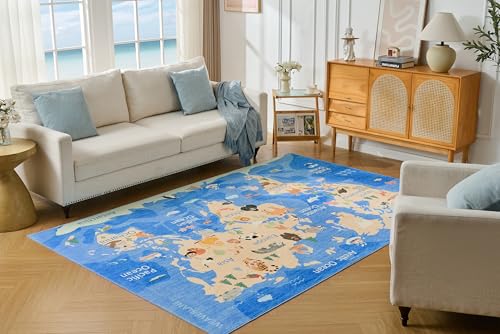 Tapete decorativo lavable mapa mundial azul 5' x 7' miniatura 4
