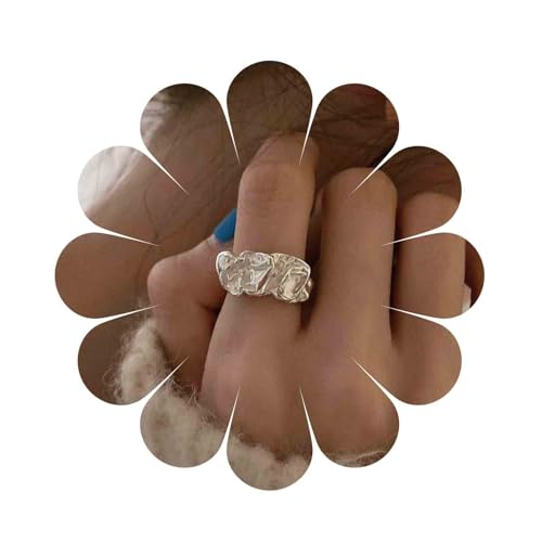 Aneneiceera Bague Vintage Martelée Abstraite Large Bande - Punk Ouverte Réglable - Bijoux de Déclaration Femmes