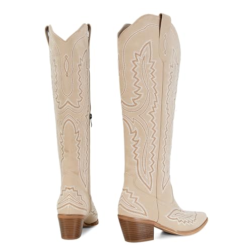 SOVANYOU Women's Cowboy Boots Western Boots Pointed Almond Toe Block Heel Sparkly Cowgirl Tall Boot4