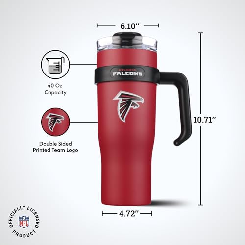 Image of The Memory Company Officially Licensed 46oz Team Color Slim Tumbler with Straw and Handle, Atlanta Falcons