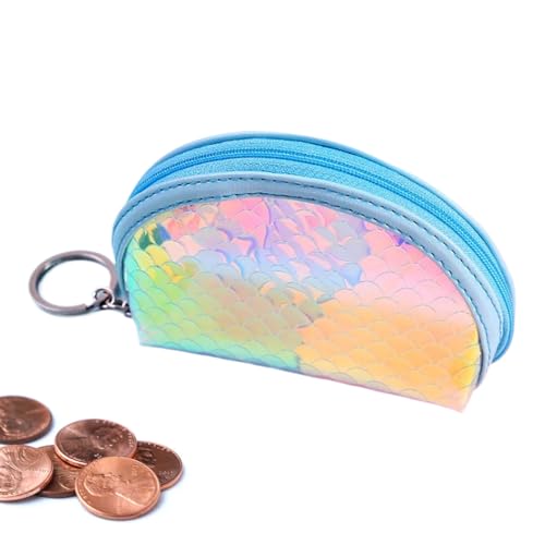 Monedero con llavero con cremallera, bolsa de almacenamiento portátil con diseño de arcoíris para mujeres y niñas para actividades al aire libre, vacaciones familiares y vacaciones, azul, ver