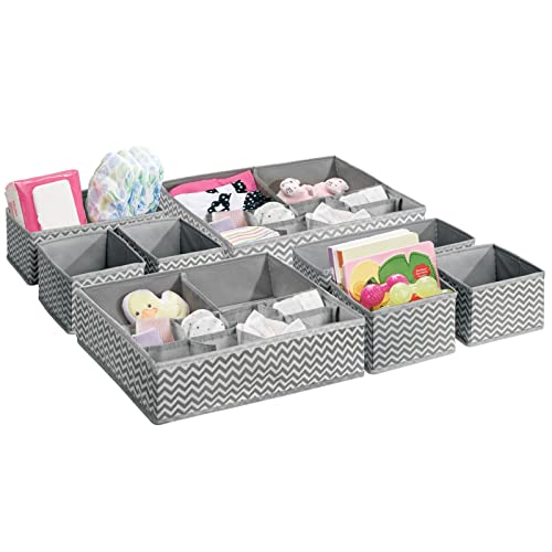Image of mDesign Fabric Drawer Organizer Bins, Kids/Baby Nursery Dresser, Closet, Shelf, Playroom Organization, Hold Clothes, Toys, Diapers, Bibs, Blankets, Set of 4, 2 Pack, Gray/Cream Chevron
