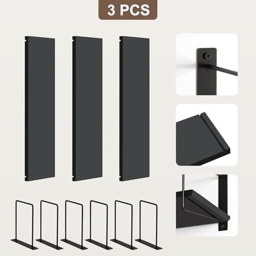 Image of Wall Mounted Bathroom Shelves Set of 3, White Rustic Wood Floating Shelves with Metal Brackets, Wall Storage Rack for Toiletries Organizer Washbasin Kitchen Living Room (Black 2)
