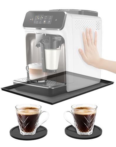 Alfombrilla para Máquina de Café 48x29 cm Base de Silicona para Cafetera alfombrilla Espresso Automática Coffee Mat + 2 posavasos, Compatible con De'Longhi Magnifica, Krups, Philips LatteGo, Cecotec