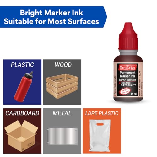 Image of Soni Officemate Permanent Marker Combo-Red | 4 Markers + 4 Inks | Waterproof & Refillable | Multi-Surface Use | 4.43 mm Tip