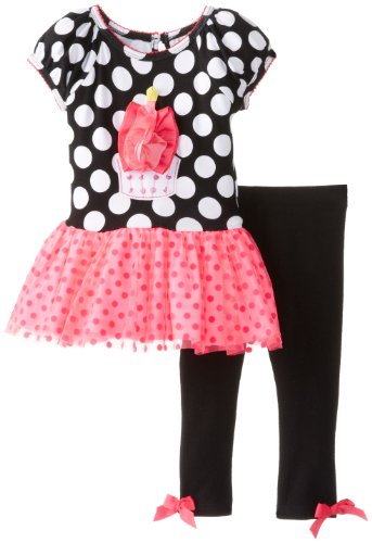 Rare Editions Baby Baby Girls' Tutu Legging Set, Black/Fuchsia/White, 12 Months