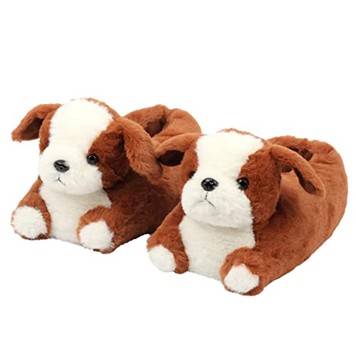 Aopuro Women Brown Dog Animal Slippers Cute Soft Plush House Shoes Fluffy Warm Slippers Cartoon Novelty Bedroom Puppy Gifts for Birthday Christmas