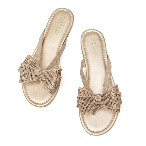 Womens Flat Bow Sparkly Flip Flop Sandals,Ladies Rhinestones Comfortable Thong Slide Dressy Casual Cute Trendy Vacation Beach Slip on Glitter Slippers Shoe3