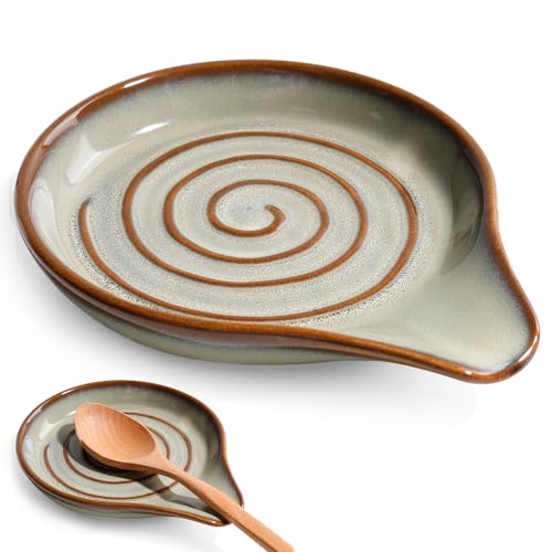 Keramik Löffelablage mit Spiralmuster – Löffelhalter für Herd & Küche – Spülmaschinenfest & hitzebeständig – Als Dipschale, Schmuckablage & Beilagenteller – Küchenzubehör in Grün – ANTIS\'S HOME Keramik Löffelablage mit Spiralmuster – Löffelhalter für Herd & Küche – Spülmaschinenfest & hitzebeständig – Als Dipschale, Schmuckablage & Beilagenteller – Küchenzubehör in Grün – ANTIS\'S HOME