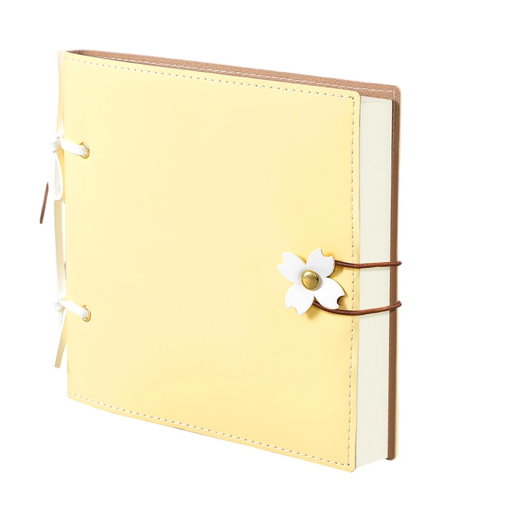 Cherry Blossom Square Notebook PU Leather Blank 240-Page Journal (Yellow)