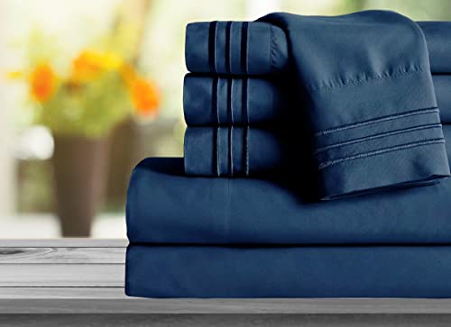 Image of Mocassi Twin XL Sheet Set - Luxury Hotel 1800 Premier Bedding Sheets & Pillowcases - Ultra Soft Breathable & Cooling Bed Sheets - Deep Pocket - Wrinkle Resistant - 4 Piece Set - Twin XL, Navy