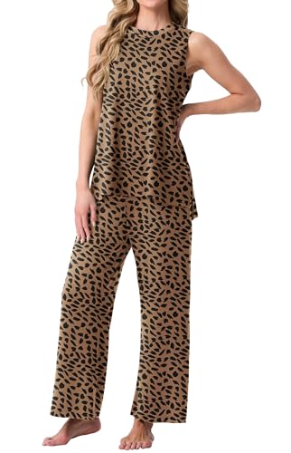 Image of PrinStory Womens Pajamas Sets 2 Piece Soft Pjs for Women Sleeveless Pajama Set Summer Loungewear with Pockets