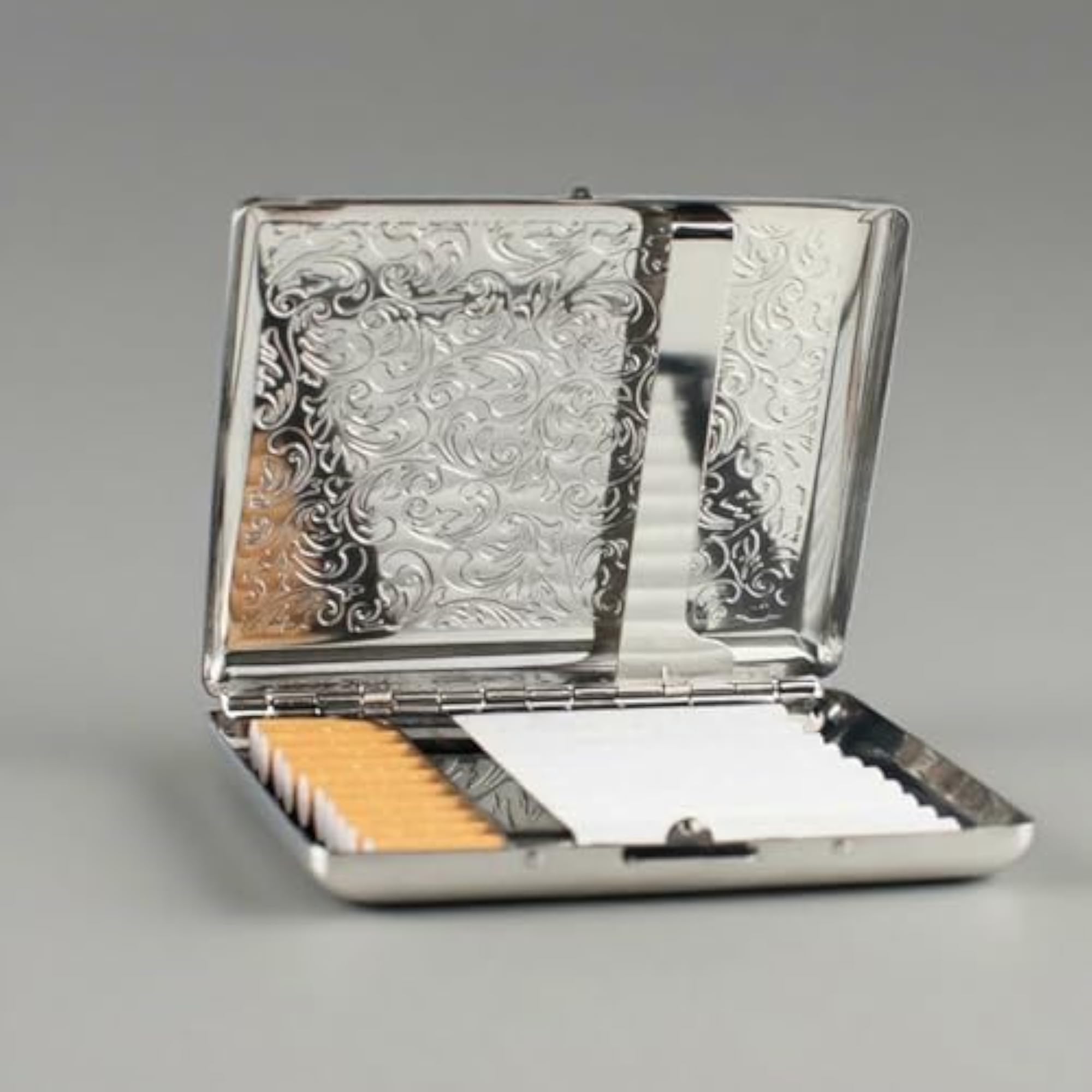 Metal Cigarette Case & Holder, Silver Portable Design
