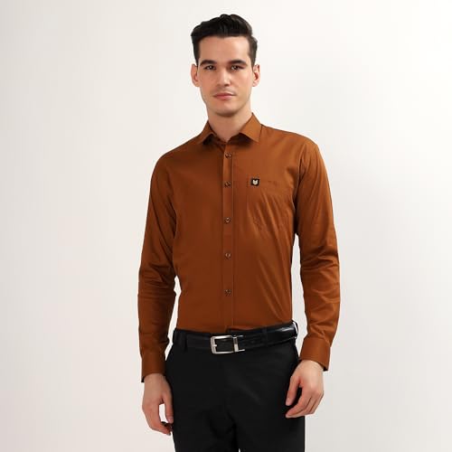 Image of Men's Pure Cotton Shirt | Regular Fit | Full Sleeve Casual Shirt for Men | Soft & Breathable Fabric | Brown
