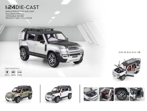 Image of 1:24 Scale Big Size Land Rover Defender Toy Car | Metal Pullback Diecast Car for Kids with Openable Doors, Sound, Light Effects Toy for Car Enthusiasts (Color As Per Available)