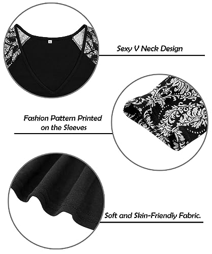 Image of TIYOMI Plus Size Tops for Women Raglan Long Sleeve V Neck T Shirts Casual Color Block Leopard /Floral Tops Winter Tee Shirt
