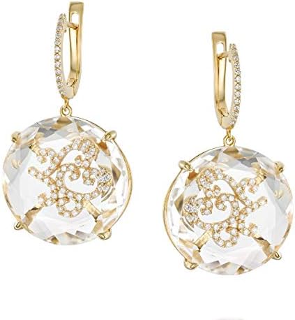 14k Solid Yellow Gold Dangle Earrings - Huge White Topaz Drop Earrings with Diamonds - White Gemstone Earrings - Mother's Day Gift ( 22.42 Ctw, 9.6 g)