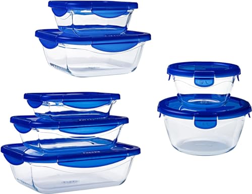 Pyrex Cook & Go - Lot de 7 Boîtes avec Couvercles Hermétiques - Tailles et Formes Différentes -...