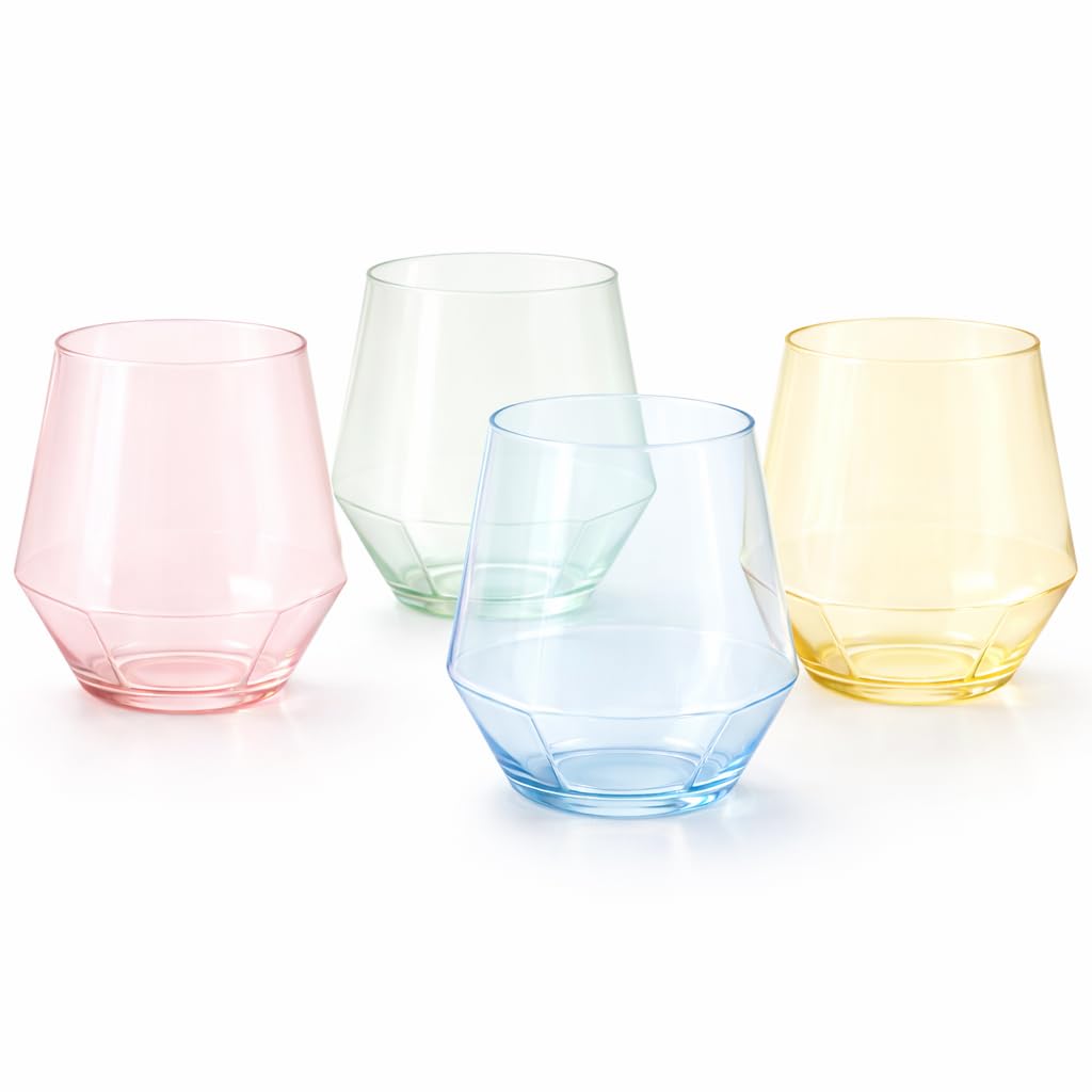 Oojami 40 Pack Diamond Disposable Plastic Wine Glasses 12oz for Parties