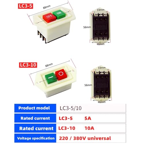 Interruptor de botón LC3-5 de 5A y 220/380V para control de motor trifásico 6