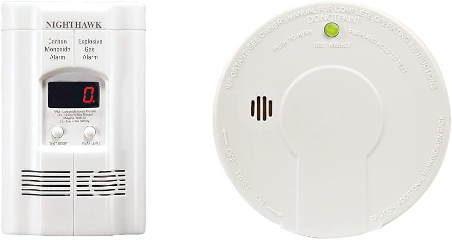 Kidde Nighthawk Carbon Monoxide Detector & Propane, Natural & Explosive Gas Detector, AC-Plug-in with Battery Backup, Digital Display, White & Smoke Detector, Battery Powered with Test Button