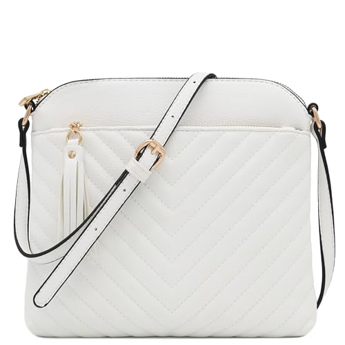 Image of FashionPuzzle Chevron Quilted Medium Crossbody Bag with Tassel Accent