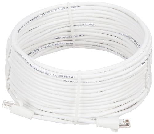 Image of amazon basics RJ45 Cat-5e Network Ethernet Patch /LAN Cable for Smartphone, Router, Printer - 50 Feet (White)