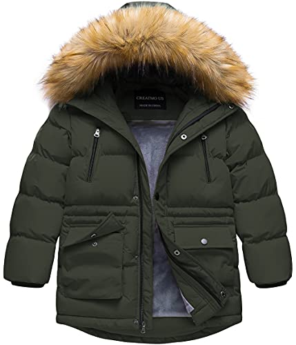 Creatmo Us Boy's Padded Winter Coat Hooded Puffer Jacket Windproof Outerwear Army Green 10/12 #TOP10