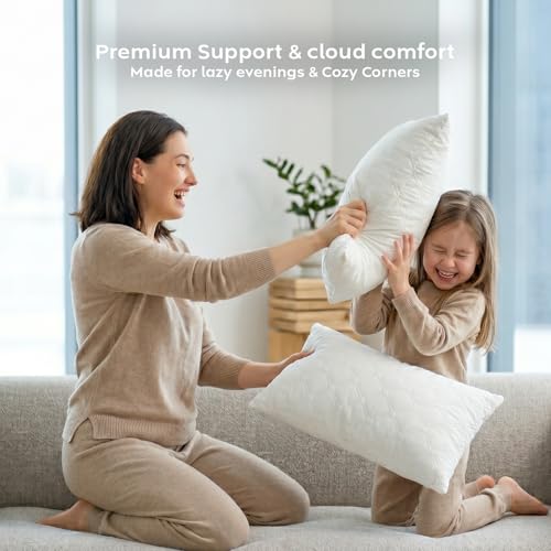 Image of AYKA Microfiber Cushion Filler Set of 4 (12x18 Inch) | Soft & Fluffy Sofa Cushions Inserts | Premium Polyester Fiber Throw Pillows for Sofa, Couch, Bed & Living Room Decor | White