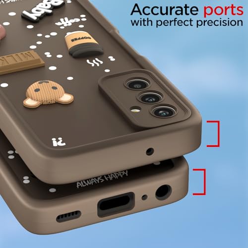 Image of Pikkme Back Cover for Samsung Galaxy M13 4G | Cute Fun Cartoon 3D Bear Silicone Full Body Protection Bumper Cover (Brown)
