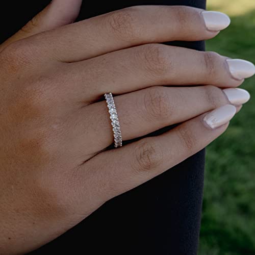 Espere Rhodium Plated Sterling Silver Oval Cut Cz Stacking Eternity Ring Full Eternity Band | 3Mm Cubic Zirconia Wedding Band Women's Stackable Promise Rings (Silver, 5) #TOP1