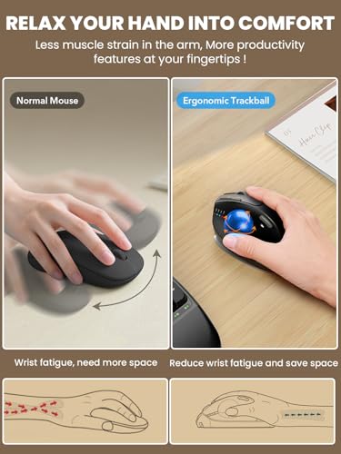 Image of MAM1 Pro Wireless Trackball Mouse, Ergonomic Bluetooth Rechargeable Computer Mouse, Backlit Rollerball Thumb mice with 5 Level DPI, Adjustable Angle, 3 Devices Connection for PC, Windows - Blue Ball