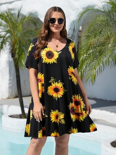 Image of BELAROI Women Casual Summer Dresses Loose Tshirt Beach Sundress V Neck Plus Size Swing Tunic Pockets