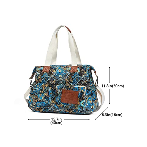 Malirona Canvas Shoulder Bag Travel Handbag Women Top Handle Satchel Crossbody Purse Floral Design (Black Flower) #TOP1
