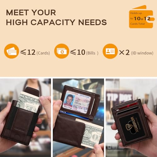 RUNBOX Slim Wallet for Men With 2 ID Windows Holds 10-12 Cards Minimalist Front - Pocket RFID - Blocking Wallets Ideal Gift Choice2