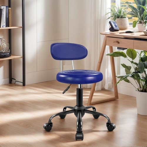 Image of WKWKER Rolling Stool with Wheels Swivel Stool with Back Height Adjustable Chair Ideal for SPA Salon Home Office Drafting Work (Blue)