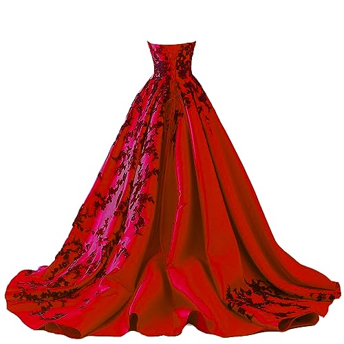 Gothic Black Satin Lace V Neck Ball Gown Long Prom Corset Wedding Dresses2