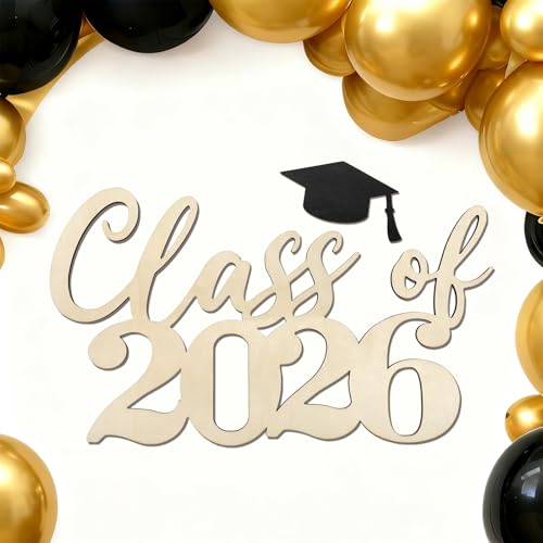 Whaline Class of 2026 Wood Sign for Backdrop Wall Decor Congrats Grad Black...