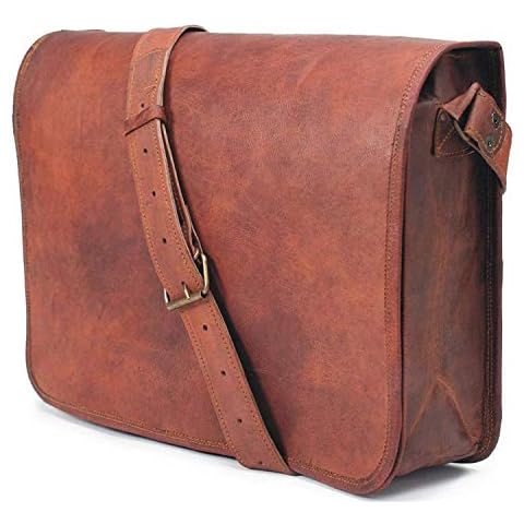 Ajuny Leather Bags Vintage Soft Leather Messenger Brown Real Laptop Satchel Bag Genuine Briefcase Cover