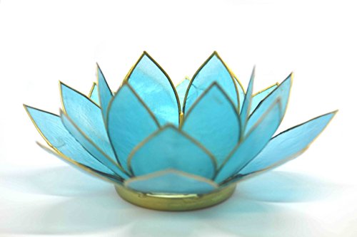 Mystery Mountain 5º Chakra Lotus Flower - Portavelas (Metal, 15 x 15 x 7 cm), Color Azul