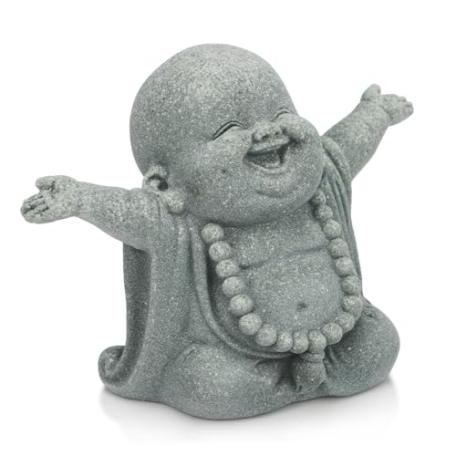 BEIZHAN Buddha Statue, Bring Luck Laughing Buddha Sandstone Decor for Home, Office, Car, Meditation Spaces Portable Buddhist Sculpture Suitable for Tea Pets, Yoga Studios